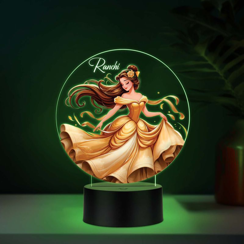 Personalized Princess UV Print Multicolor LED Night Lamp Round Acrylic Kids Decor Light